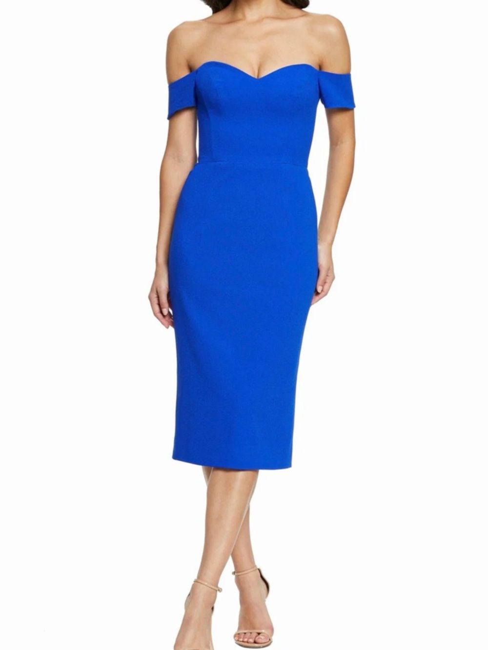 Dress the Population Off-the-Shoulder Blue Midi Dress